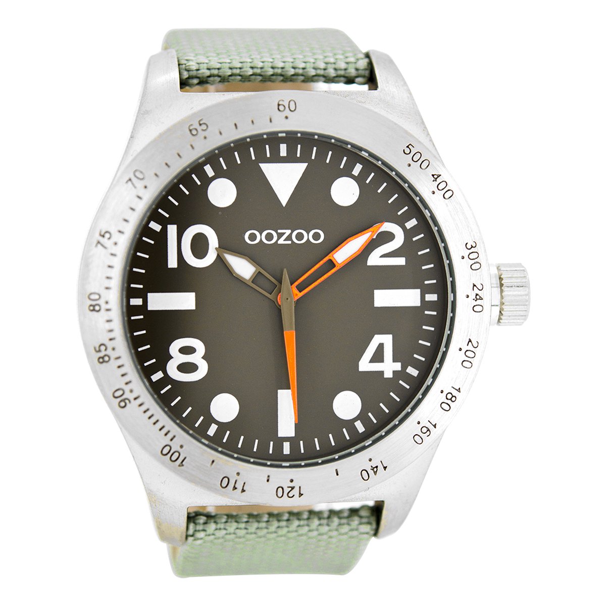 OOZOO Timepieces - Zilverkleurige horloge met mint groene NATO horlogeband - C6750