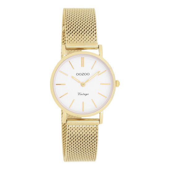OOZOO Timepieces - Goudkleurige horloge met goudkleurige metalen mesh armband - C20231