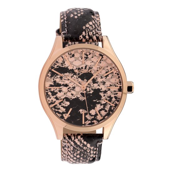 OOZOO Timepieces - Rosé goudkleurige horloge met python leren band - C10430