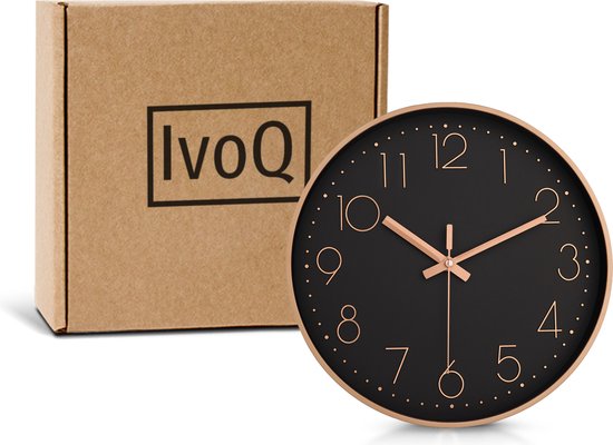 IvoQ Moderne Wandklok Zwart - Strak Design - Ø 30cm - Stil Kwartsmechanisme