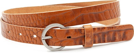 Thimbly Belts Ceinture femme croco cognac - ceinture femme - 2,5 cm de large - Cognac - Cuir Véritable - Taille : 85 cm - Longueur totale de la ceinture : 100 cm