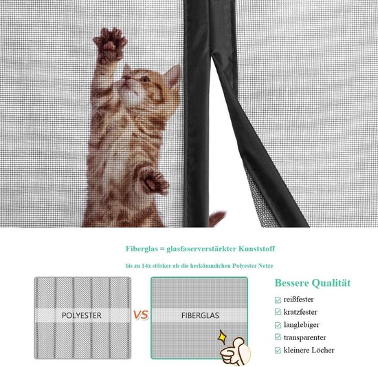 Magnetische hordeur 120 x 240 cm met duurzaam glasvezelgaasgordijn en volledig frame klittenband Geschikt voor deurgrootte tot(Grijs