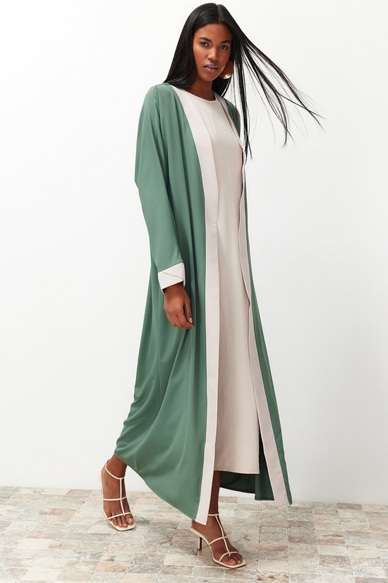 Trendyol Groene Kleurblok Lang Geweven Jurkloze Pet Uit Één Stuk & Abaya & Abaya Tctss24Kf00009