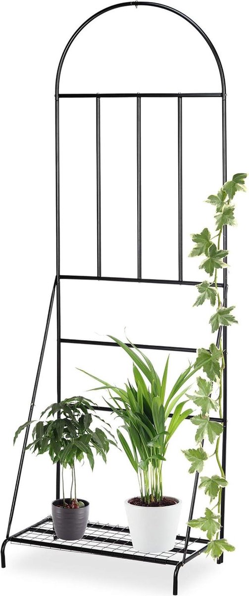 Plantenrek met rankhulp voor tuin balkon terras van staal - plantenstandaard zwart - HBD 200 x 70 x 40 cm