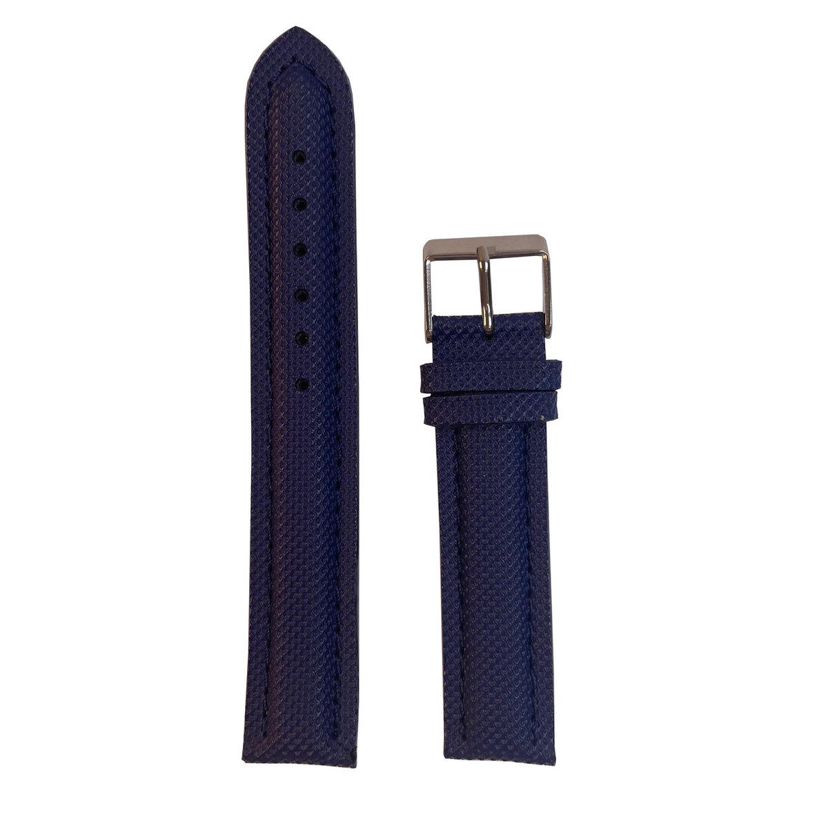 Horlogeband - 18mm - Donker blauw - Echt leer in stoffen uitvoering - Roestvrijstalen gesp