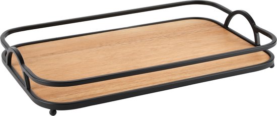 Décoratif | Plateau rectangle, naturel/noir, bois/métal, 40x25x6cm | A245553