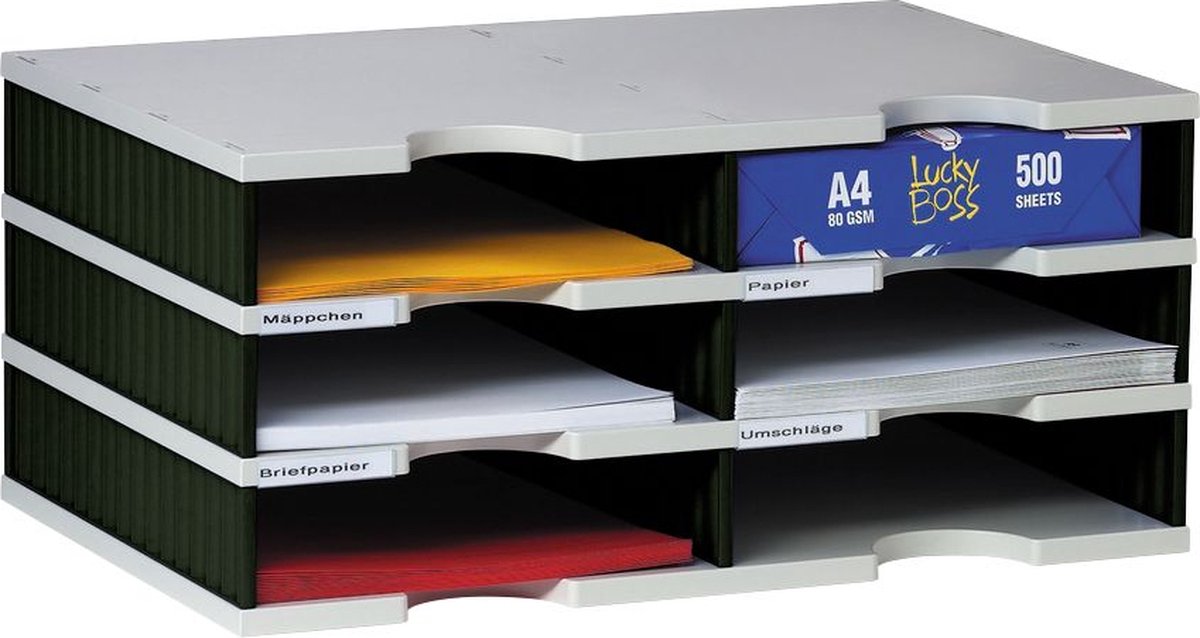 styro® sorteerstation styrodoc Standaard, C4, 3 etages/2 rijen/6 vakken, grijs/zwart