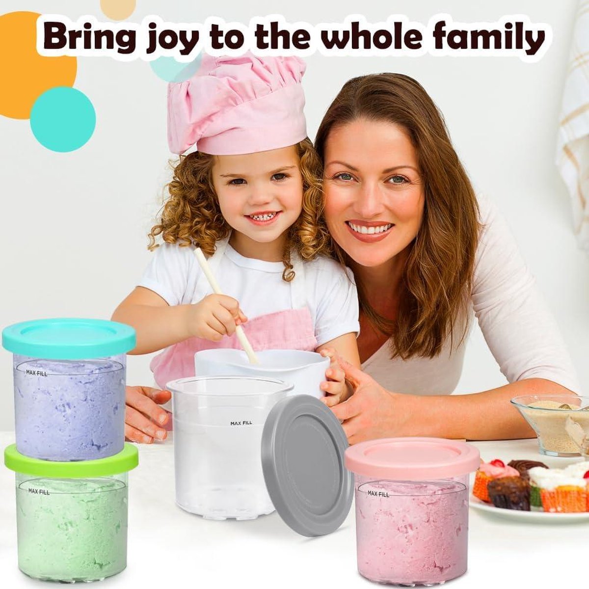 CUTIECLUB Set van 4 ijspintbakjes, 680 ml, dessertbakken en deksels voor Ninja Creami NC500 NC501-serie, luxe ijsmachines, vervangende bekers BPA-vrij en vaatwasmachinebestendig