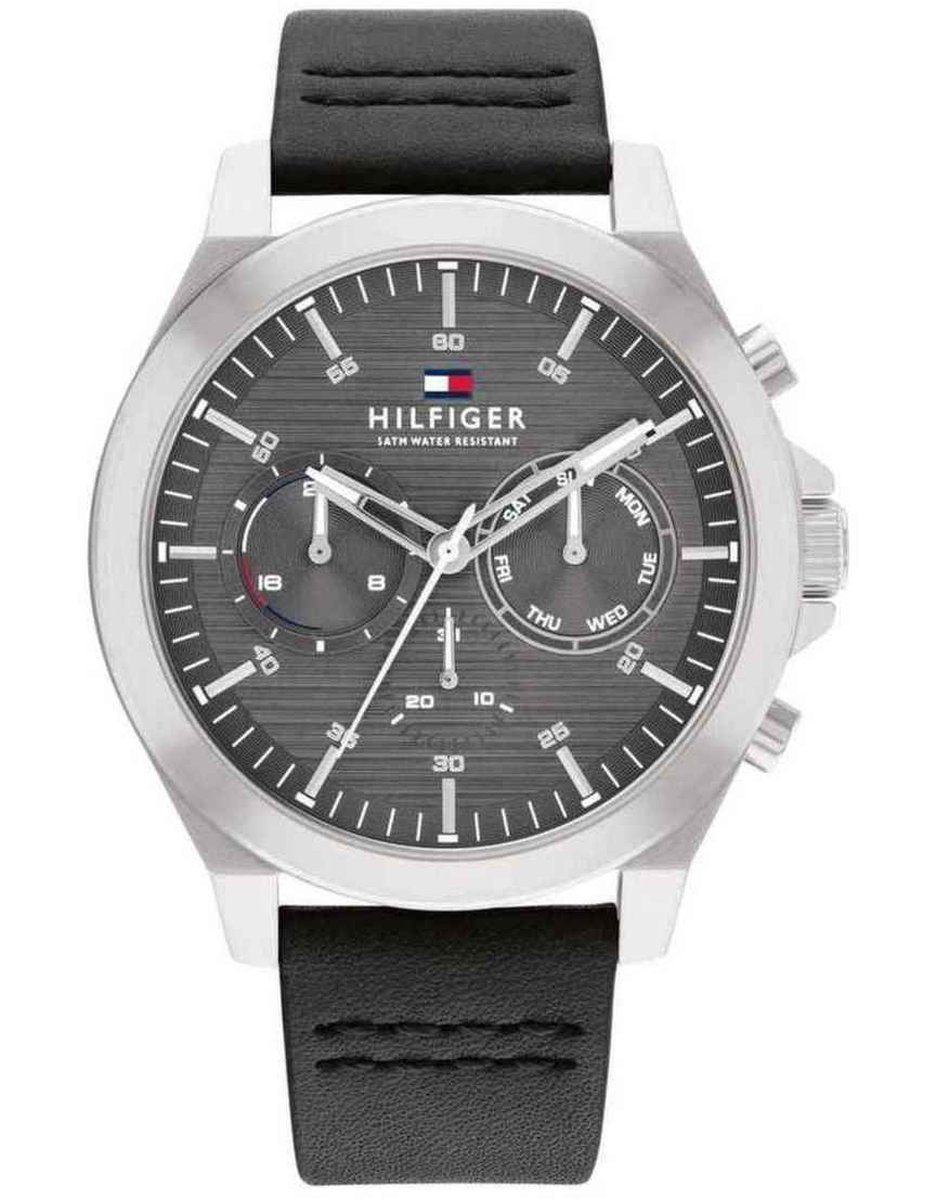 Tommy Hilfiger Lance 1710521 Horloge - Leer - Zwart - Ø 46 mm