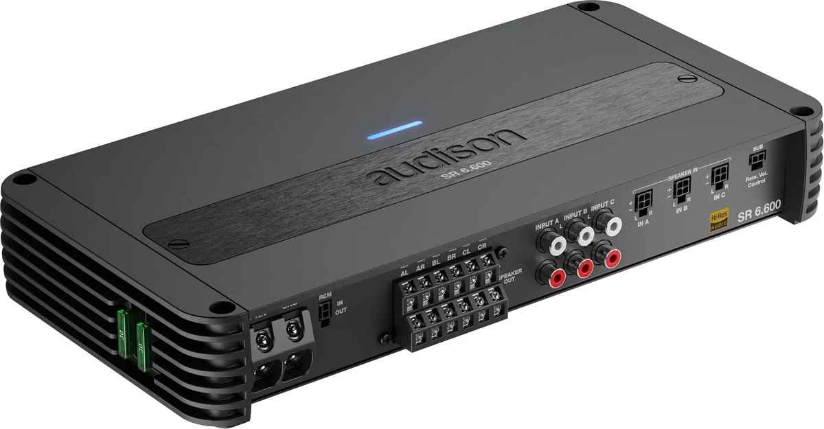Audison SR 6.600 V2 + Kabelset | Klasse D 6-Kanaals met HiRes Audio | 4 x 140 + 2 x 110 Watt RMS @ 4Ω