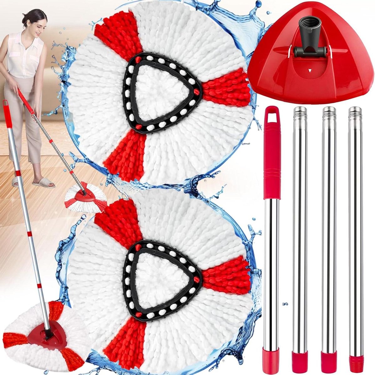 2-In-1 Microvezel Dweilkoppen Vervanging Van Dweilkop Met 2 Mopkoppen Mop Head Replacement 1 Mopstaaf 1 Dweilbasis