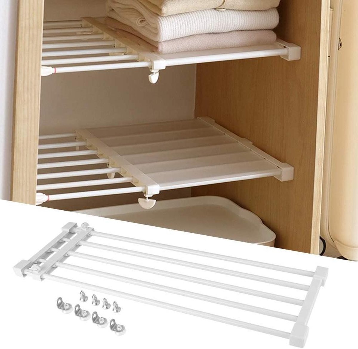 BAOYOUNI Uitschuifbaar Garderobesysteem Telescopisch Rek Kast Organizer Plank Diy Separator Compartiment Opbergrek Voor Keuken Badkamer Slaapkamer Boekenrek Verstelbaar 99 153 Cm 658374832