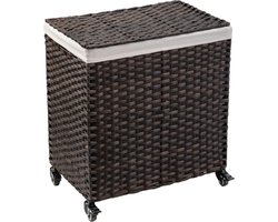 Wasmand van Rotan met Deksel - Grote Capaciteit van 100L, Verwijderbare Voeringzakken, Opvouwbaar, Met Wielen, Stevig Stalen Frame, Waterdicht & Ademend, Ideaal voor Badkamer, Slaapkamer of Wasruimte 60cm x 33cm x 58cm