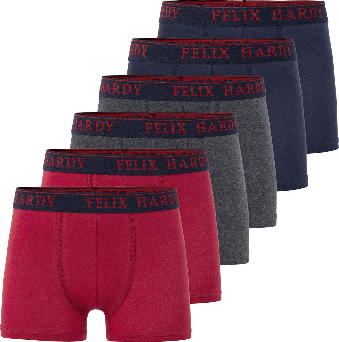 Felix Hardy Boxer - Boxershort Multipack 6 Pack - Onderbroek Mannen - Ondergoed - 95% Katoen Heren Antraciet-Navy-Bordeaux - S
