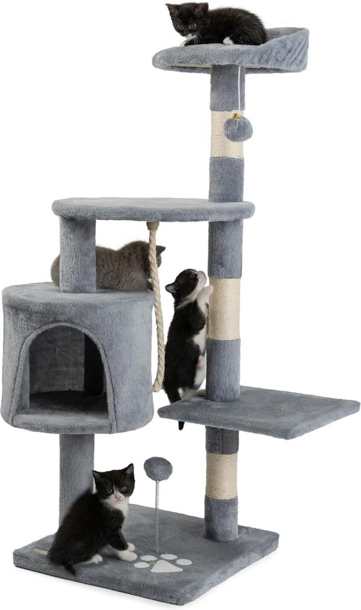 Krabpaal voor katten - 112 cm hoogte - met sisal touw - lichtgrijs - geschikt voor kleine en grote katten
