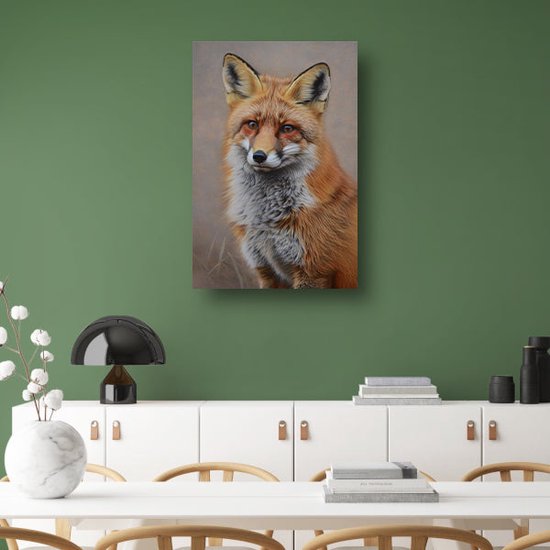 Portrait de renard - Tableau animalier - Toiles décoratives Herbe - Décoration murale chambre enfant - Toile cuisine - Décoration bureau toile 40x60 cm