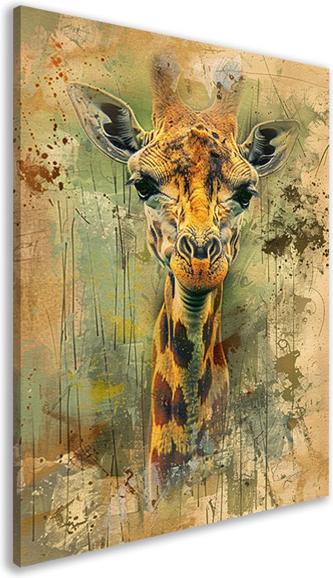Portrait girafe - Décoration murale Animaux - Peinture sur toile Fond - Tableaux modernes - Peintures sur toile - Toile décoration bureau 100x150 cm