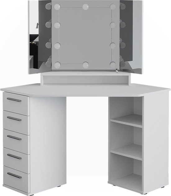 Vicco Coiffeuse Sofia, Blanc, 128.4cm, avec grand miroir
