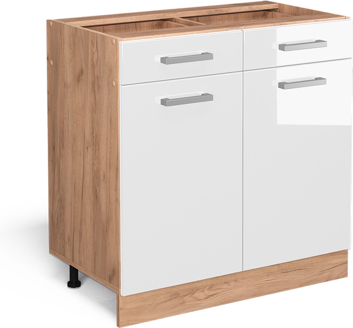 Vicco R-Line Keukenonderkast – 80 cm zonder werkblad Wit Hoogglans Wit Hoogglans/Goudkleurig Eiken