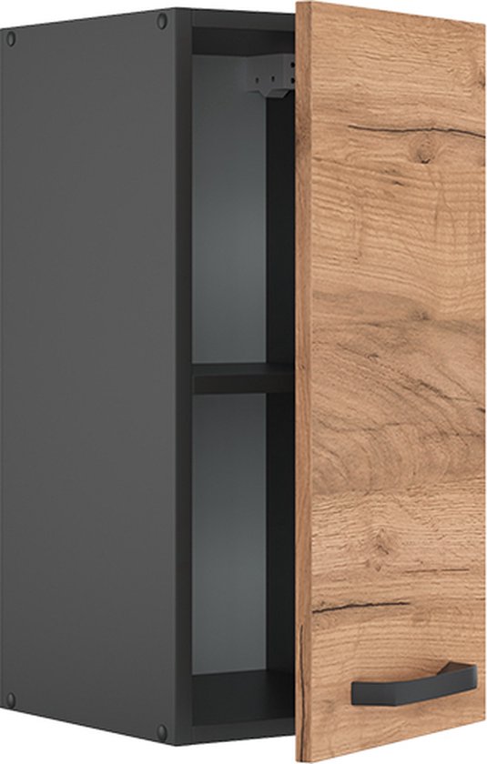 Meuble de cuisine mural Vicco R-Line, 30 cm, porte ouverte, chêne doré puissant et anthracite.