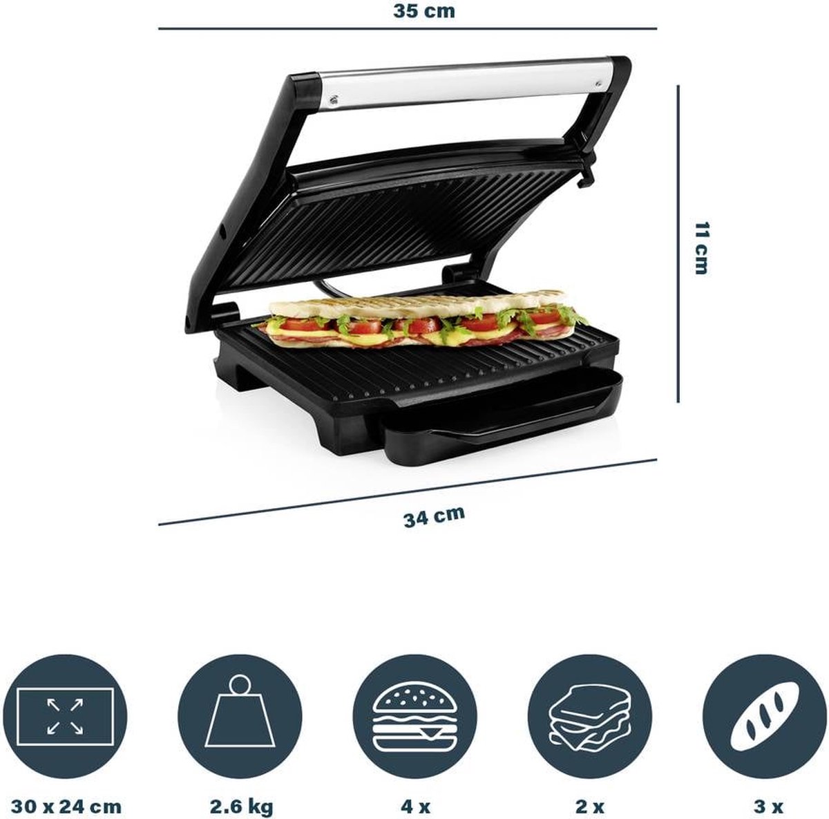 Princess Panini Grill Pro 112425 – Contactgrill groot 30 x 27cm - Tosti apparaat - Grill apparaat - Zwevend bovendeksel – Regelbare thermostaat - 2000W thumbnail 8