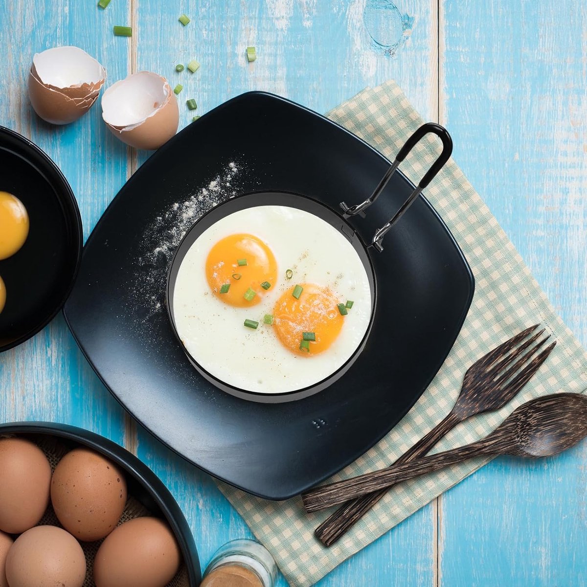 Ameupin Lot De 4 Anneaux à œufs En Acier Inoxydable Pour Frire Des œufs – Anneaux Ronds Antiadhésifs De 8,9 Cm Avec Brosse à Huile, Moules à Sandwich/crêpes/de Cuisson, Accessoires De Petit-déjeuner