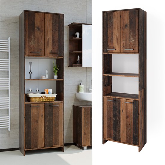 Vicco Fyrk vrijstaande boekenkast zwart/antiek hout set van 2