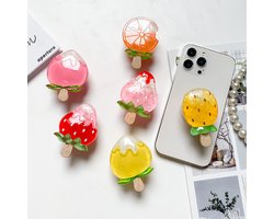Telefoonringhouder - universele telefoongreep - handhouder Creatief Cartoon Fruit Mobiele telefoon houder - Telefoongrip - Telefoonbutton - telefoongreep en telefoonstandaard voor telefoons en tablets - Uitklapbaar - Gele perzik