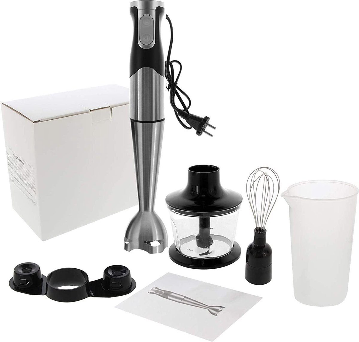 6-in-1 staafmixer, 1200 watt multifunctionele blender/hakmolen van 304 roestvrij staal, staafmixer met turbofunctie en antisliphandgreep, instelbare snelheid, hakmolen voor voedsel