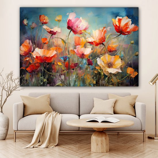 Peinture sur toile fleurs 180x120 cm - Art abstrait peint à la main - Décoration de maison salon aquarelle colorée - Peintures murales de Cuisine - Accessoires de Décoration murale - Décorations d'intérieur de chambre - Toile murale nature botanique