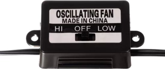 Bedieningspaneel voor de oscillatiemodus van de ventilator met 'HI', 'OFF', 'LOW' instellingen.