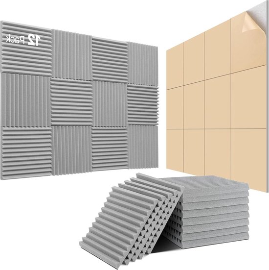 Zelfklevend akoestisch schuim 12 stuks geluidsabsorbers 30 X 30 X 25cm geluidsisolatie geluidsbescherming akoestisch paneel voor gamingdecoratie podcast studio - geluidsabsorberende panelen