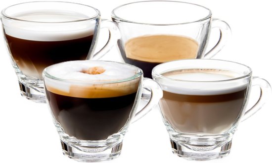 Verres à café Espresso Vivalto Design avec anse - lot de 4 pièces - verre transparent - 80 ml