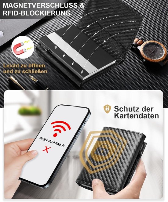 Manmaxim Portemonnee voor heren, Apple AirTag, RFID-portemonnee, smart wallet voor mannen, compacte Air Tag portemonnee voor 12 kaarten, pop-up kaarten, portemonnee met muntvak en 2 ID-venster