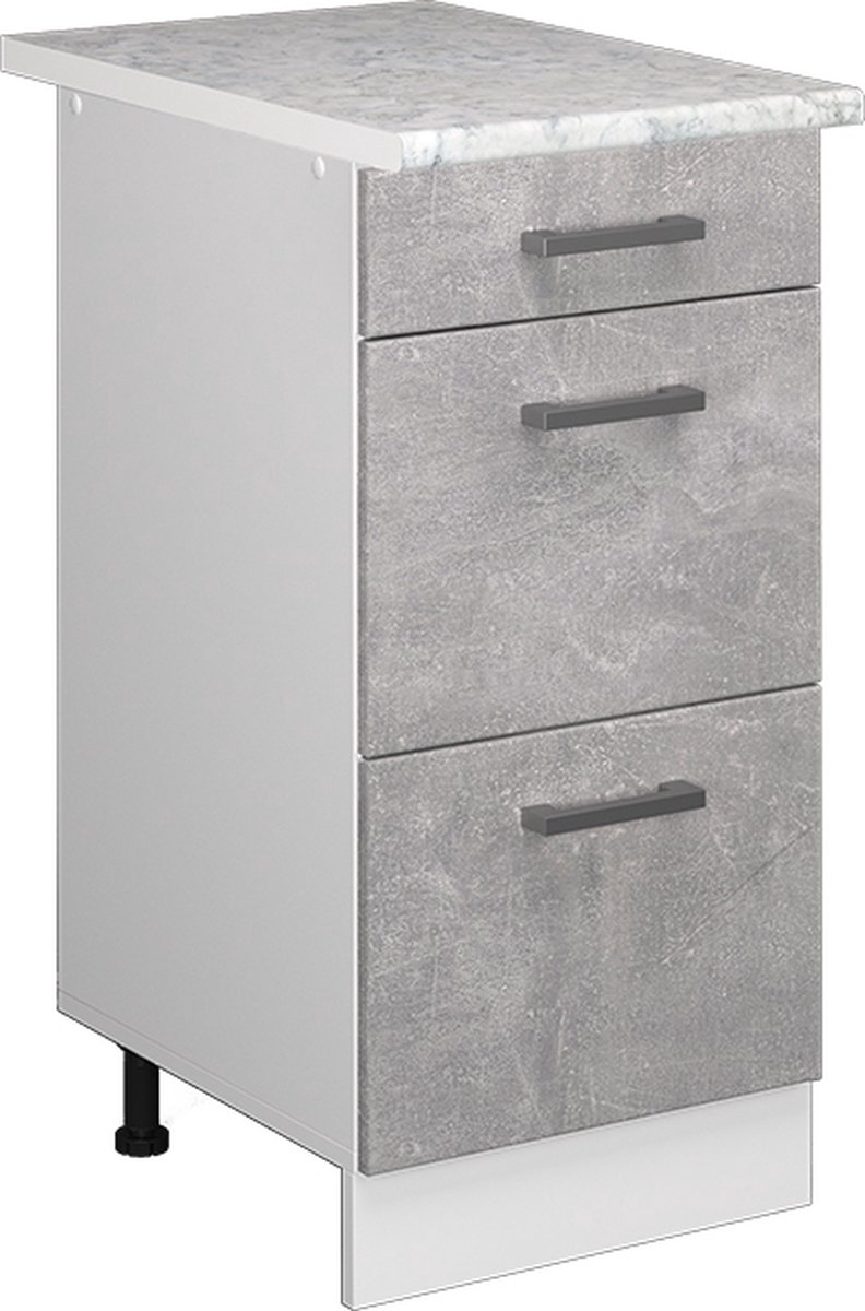 Vicco R-Line Keukenonderkast – 40 cm met laden, met marmeren werkblad Beton