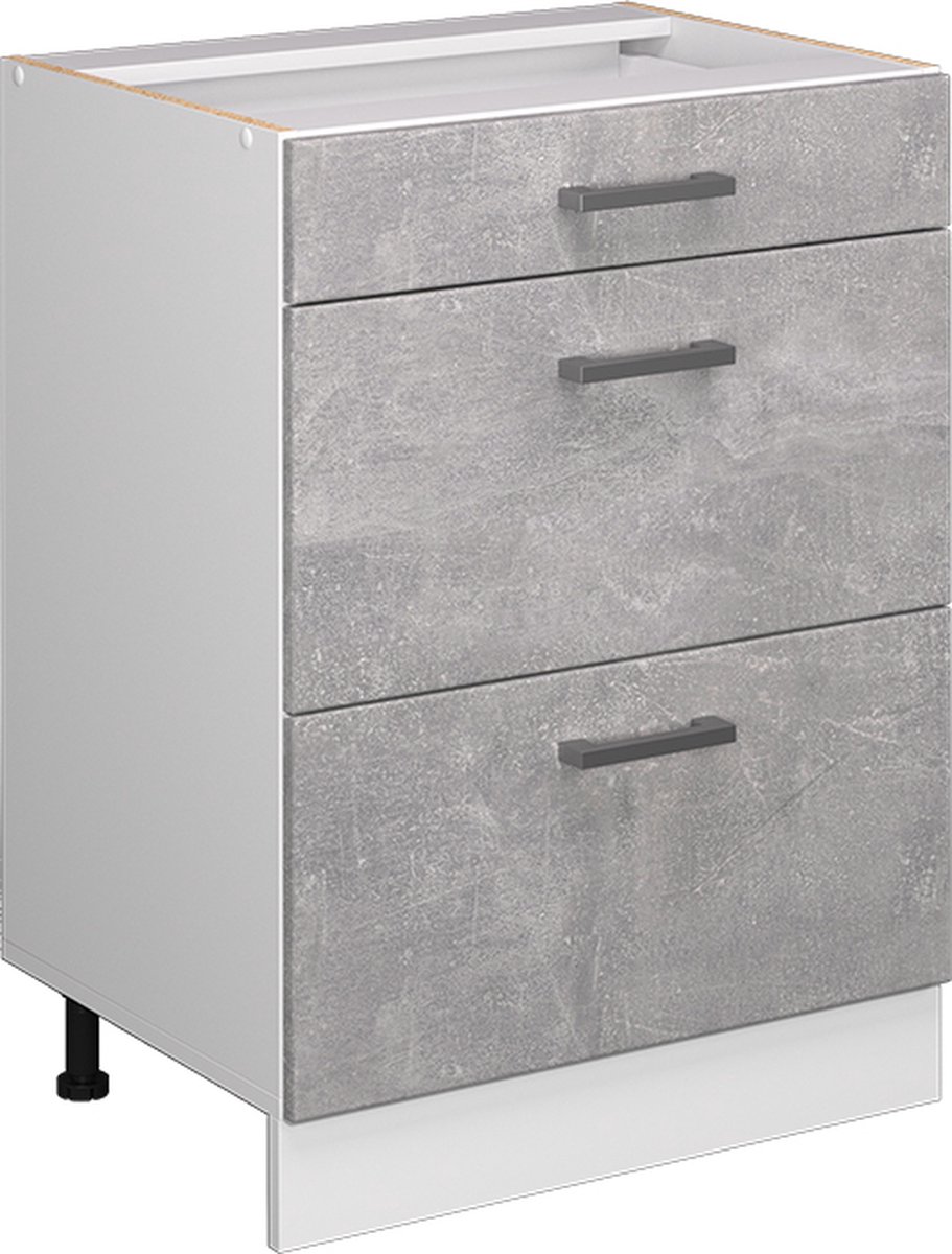 Vicco R-Line Keukenonderkast – 60 cm met laden, zonder werkblad Beton beton/wit