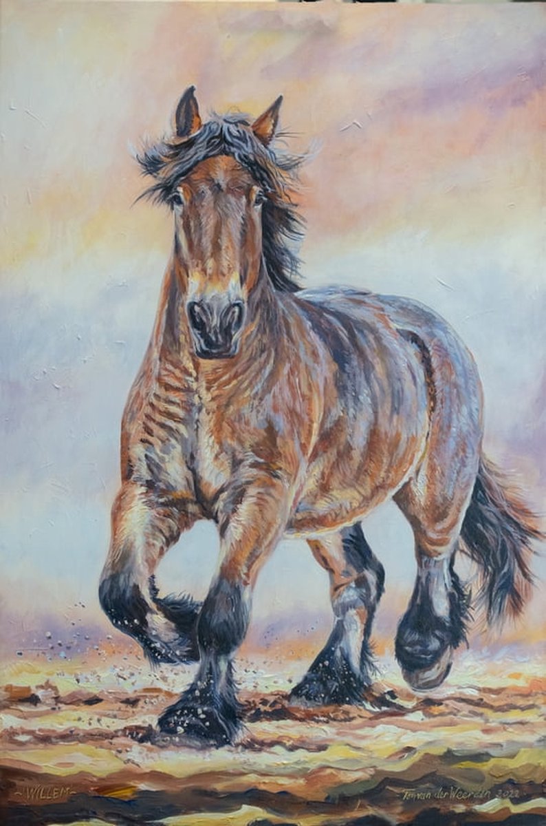 Trekpaarden schilderij TW37 - Foto - Ton van der Weerden - Fine Art Print op fotokwaliteit papier - 50 x 70 cm