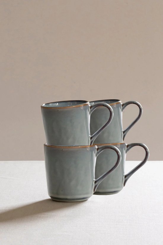 Dutch Rose Organic Mok - Mokken 25 cl. set van 4- Theemok - Koffiemok Mokken - Stoneware handgemaakt - Blauw