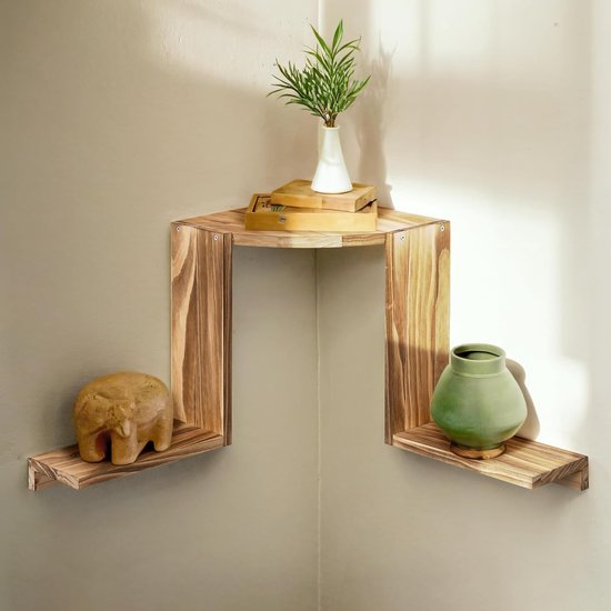 Zwevende wandplanken met geheim vak, rustieke houten opslag voor boeken en planten, veelzijdige hoekplanken voor badkamer en keuken