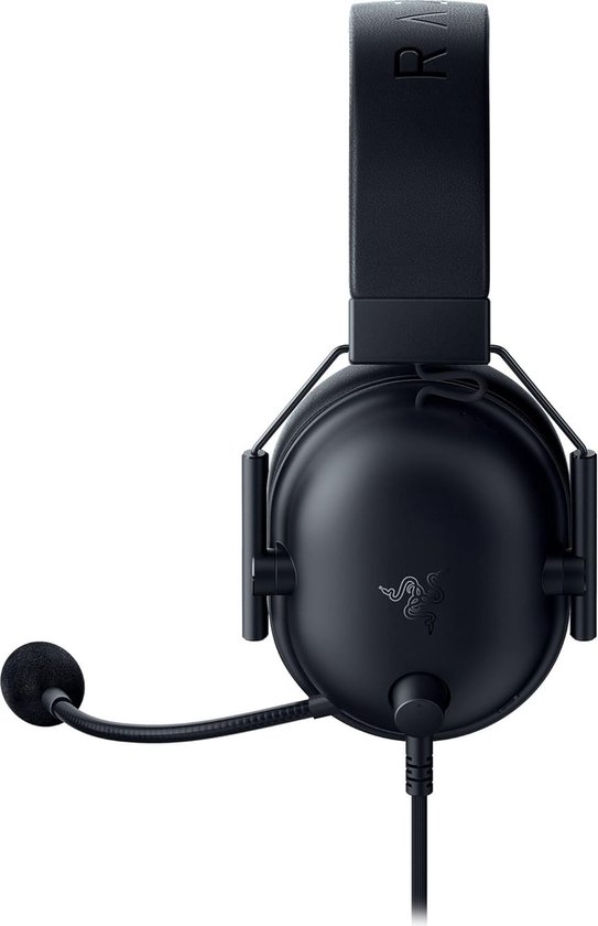 Zwarte Razer gaming headset, weergave van de zijkant.