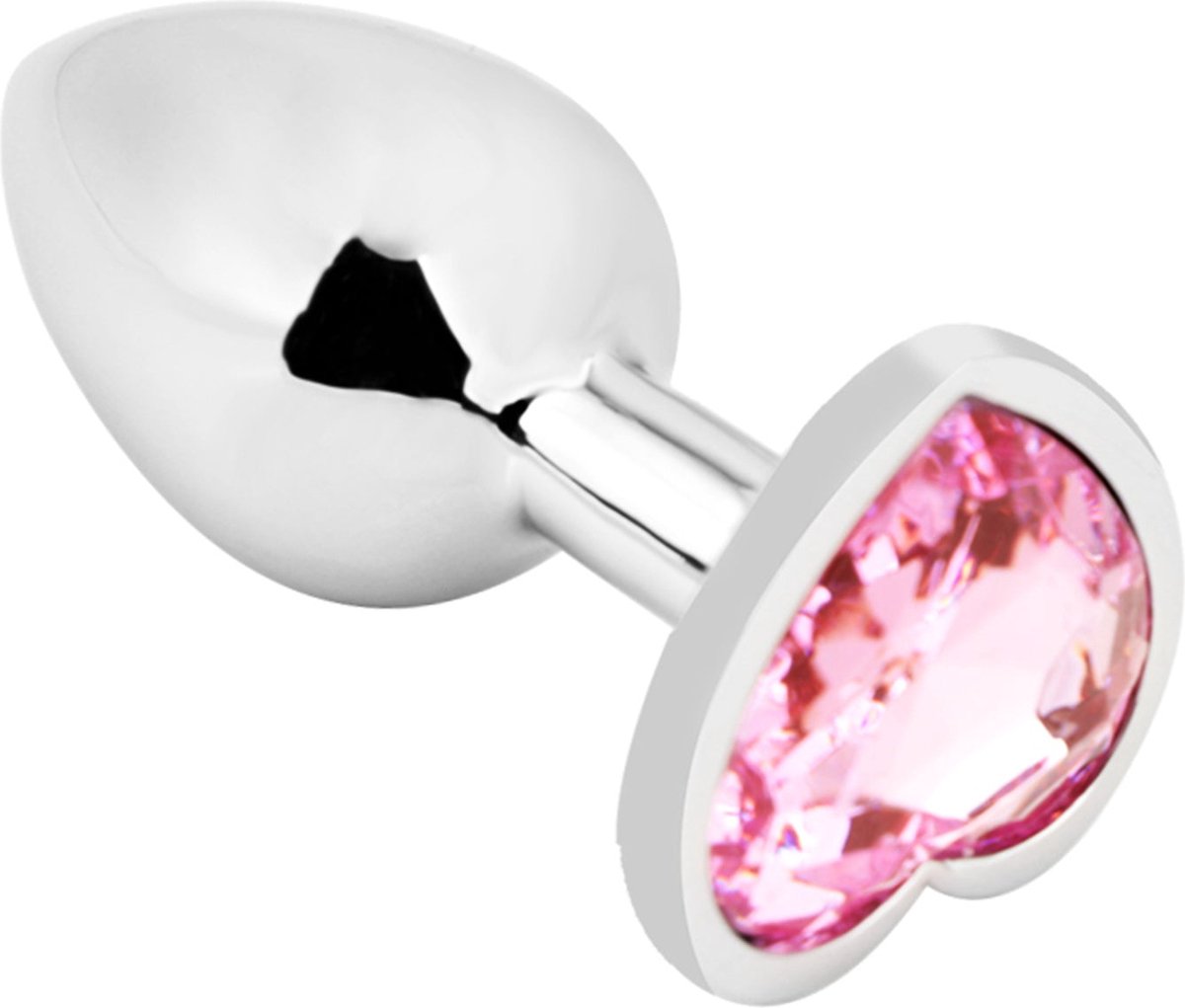PLGZ - Hartvormige Metalen Buttplug - Zilver - Roze Siersteen - Verkrijgbaar in 3 maten Large