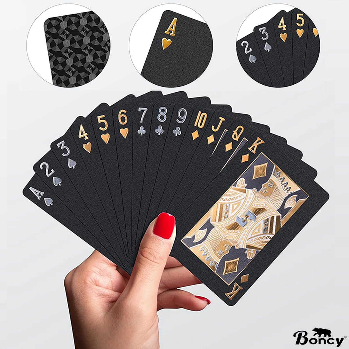 Luxe Speelkaarten - Zwart Kaartspel - 100% Plastic & Waterdicht Kaarten - Spelkaarten Pokerkaarten - Playing Cards voor Poker of Drankspel Volwassenen van Boncy — cadeau in Spellen & Speelgoed - foto 6