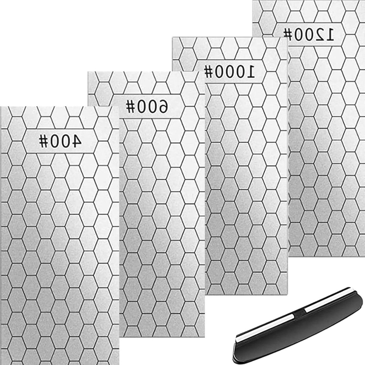 4 stuks diamantmessenslijper slijpstenen met hoekgeleiding diamantslijpstenen fijne grove plaat buitenkeuken korrel 400 600 1000 1200 Diamond sharpening stone set