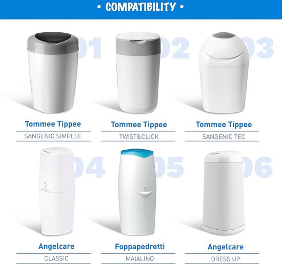 Recharge Poubelle à Couches - Lot De 12 Sacs Grande Capacité, Anti-odeurs, Compatibles Tommee Tippee Twist & Click - Pour Chambre Bébé, Hygiène Optimale - 2