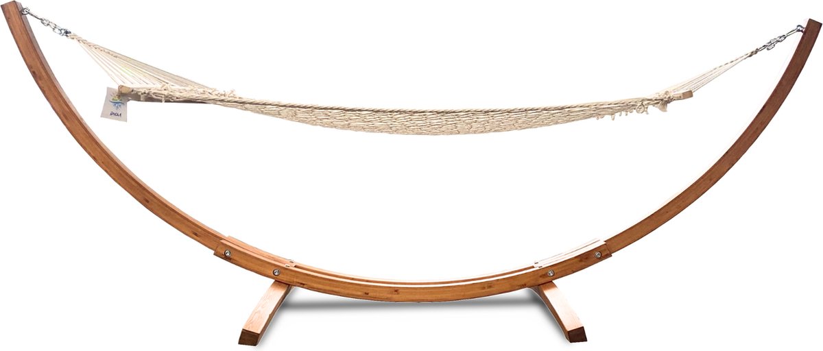 Rijoka Hangmat Met Houten Standaard - Draagkracht 150kg - 320x100x120cm - Hangmat Net