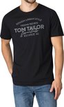 Zwart T-shirt met opdruk 'ROUGH URBAN STYLE TRDMK 957/872 TOM TAILOR Essentials 19 EST SINCE 62'.