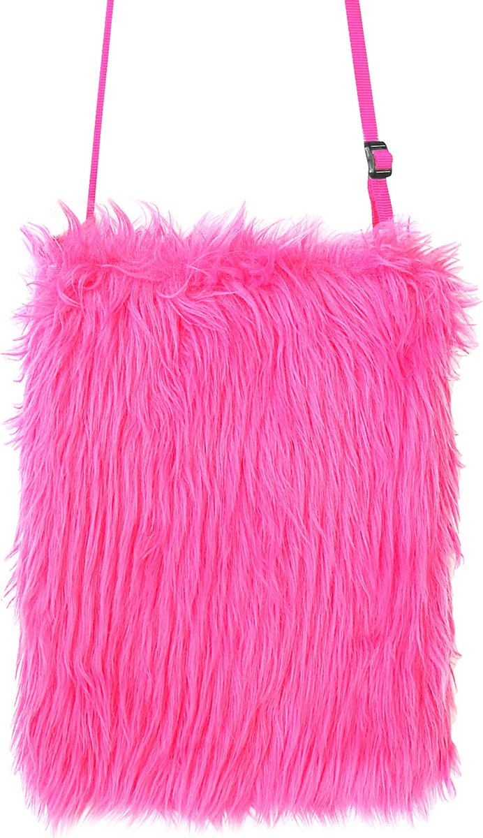 Pluche handtas in neon roze