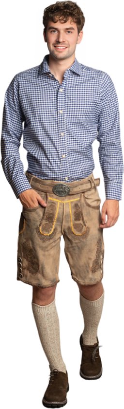 Tannhauser Korte Lederhosen Heren Retro met Bretels 100% Runderleer Echte Lederhosen voor Oktoberfest Heren Echt Leer - Maat XS