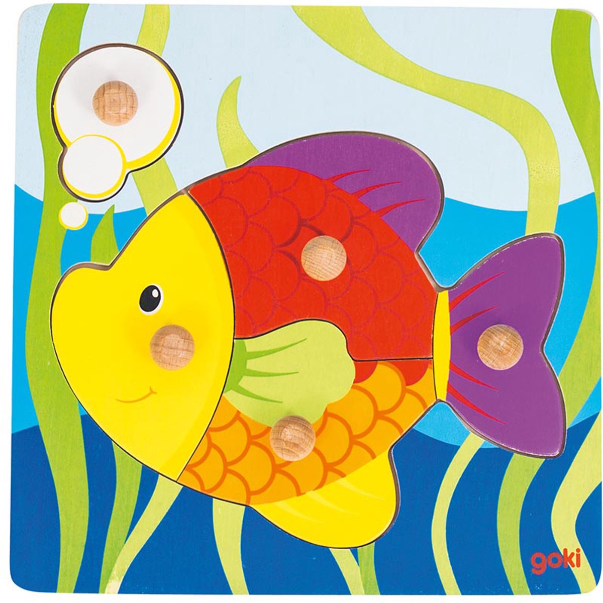GOKI Steekpuzzel - Vis - 5 delen - 21x21cm - Hout - 1+