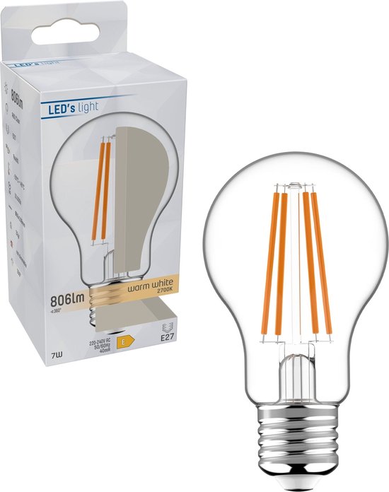 LED's Light LED Filament Lamp E27 - Helder glas - Warm wit licht - 806 lm